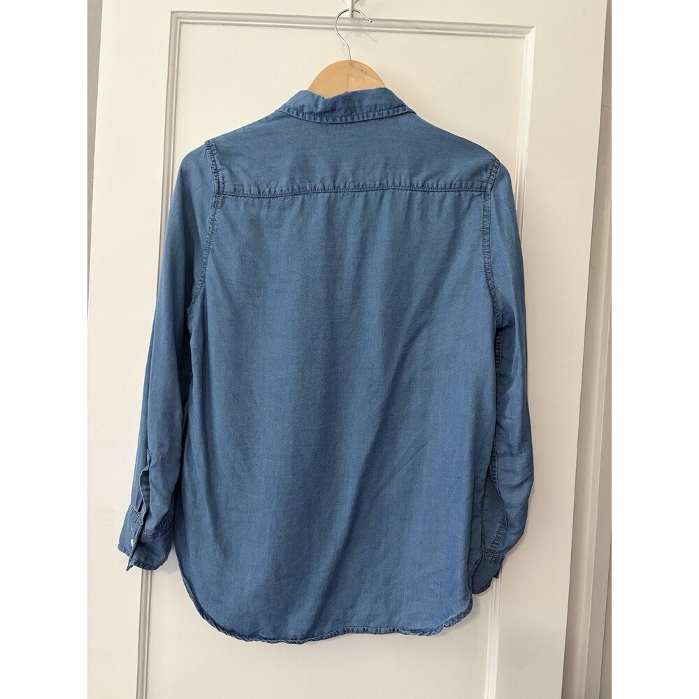 100% Tencel Lyocell Chambray Button Down Shirt Blue Small Lola River Preppy - Picture 2 of 6